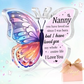 MOTONG Nanny Gifts With Gift Box, Nanny Birthday Gifts Butterfly Crystal Acrylic Plaque Gifts, Gifts for Nanny Mothers Day Gifts Thanksgiving Christmas Presents for Nanny Thank You Gifts for Women