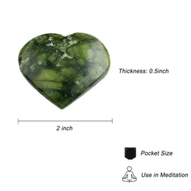 Natural 2" Serpentine Crystal Heart Palm Stone, Large Heart Shaped Love Stone, Polished Heart Carving Healing Crystals for Chakra Reiki Balancing Therapy Meditation Home Decoration