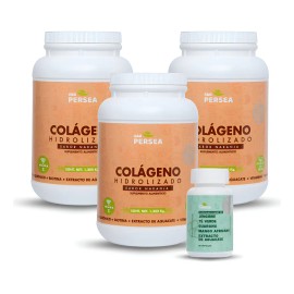 A&G Persea - Pack 3 Botes Colageno Hidrolizado en polvo Sabor Naranja 1.2 Kg C/u - Reforzado con Extracto de Aguacate, Ácido Hialurónico, Biotina, Vitaminas y Minerales