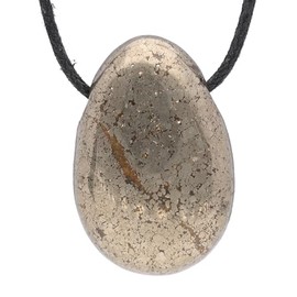 Lebensquelle Plus Pyrite Drop Pendant | Drilled Tumbled Stone Pendant with Cotton Cord | High-Quality Gemstone Pendant, Semi precious stone, Pyrite