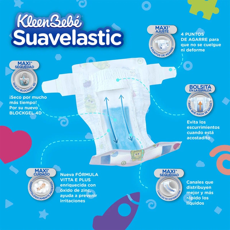 Pañales KleenBebé Suavelastic Etapa 5 Unisex 60 Piezas