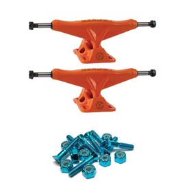 Grind King Truck Co. Locker Orange Skateboard Trucks - 5.4" Hanger 8.0" Axle with 1" Anodized Blue Hardware - Bundle of 2 Items