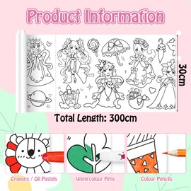 ZOCONE Drawing Paper Roll for Children 120''x11.8'' Children's Drawing Roll Coloring Paper Roll for Toddlers DIY Cut and Paste Color Filling Paper for Girls and Boys(Lovely Princess)