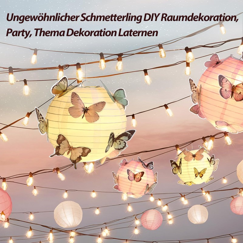 LIHAO 20 cm Paper Lantern Lampshade with Butterfly Round Lantern