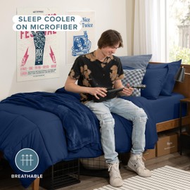 Bare Home Ultimate Bed in A Bag - Twin XL - 9 Piece - Comforter & Sheet Set, Fleece Blanket, Mattress Pad, Pillow Protector - Ultra-Soft 1800 Microfiber Bedding Set (Twin XL, Dark Blue/Dark Blue)