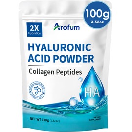 Arofum Hyaluronic Acid Powder, with Collagen Peptides – DIY Hydrating Serum & Skincare Ingredient, Clean Formula, Gluten-Free, No Preservatives – 100g / 3.52oz