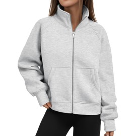 Trendy Queen Womens Zip Up Hoodies Oversized Crewneck Sweatshirts Casual Jackets Y2k Clothes Fall Fashion Outfits 2025 Grey M