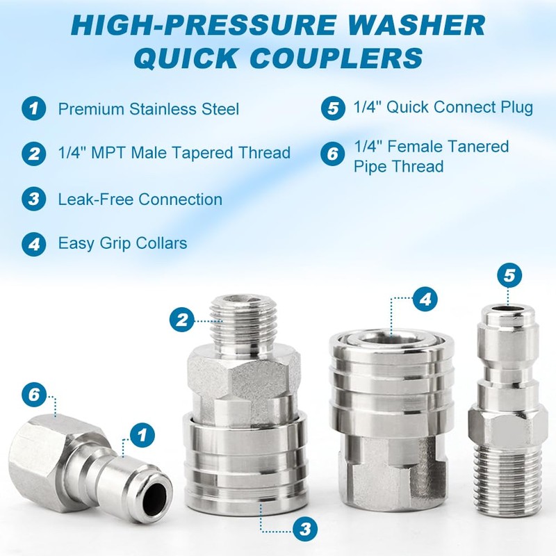 Axrivonte 2 Sets NPT 1/4 Inch Pressure Washer Coupler Quick