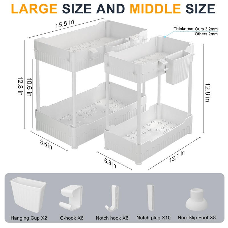 Sevenblue 2 Pack Under Sink Organizer, Under Bathroom Cabinet Organizer