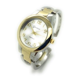 all4udeals Ladies Round Elegant Simple Casual Metal Bangle Cuff Fashion Watch Easy Reader Dial (Two Tone)