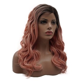 Lushy Hair Synthetic Lace Front Wig Wavy Long 18inch Dark Root Pink Ombre Wig Full Density Realistic Wig