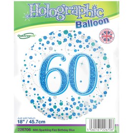 Oaktree 226706 18" 60th Sparkling Fizz Birthday Blue Holographic