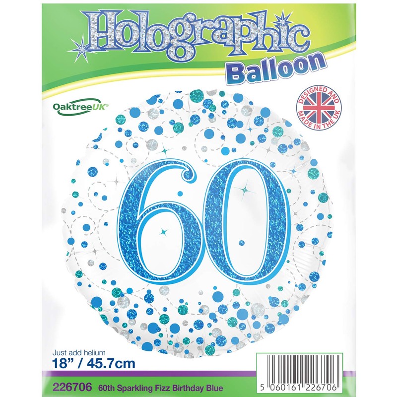 Oaktree 226706 18" 60th Sparkling Fizz Birthday Blue Holographic