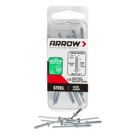 Arrow RLS1/8 Long Steel 1/8-Inch Pop Rivets for Metal, Fabric, Leather, and Auto Repair, 15-Pack