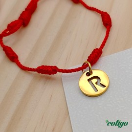 cotigo Bracelet 7 Red Knot with Initial Letters A Z Stainless Steel Lucky Charm and Protection Bracelet for Couples and Friendship Adjustable Jewellery, Stainless Steel