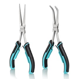 DURATECH 2PCS 7" Long Reach Needle Nose Pliers Set, Long Nose Pliers & Bent Nose Pliers, Small Needle Nose Pliers for Jewelry Making, Wire Wrapping, Wire Bending and Object Gripping on Narrow Space