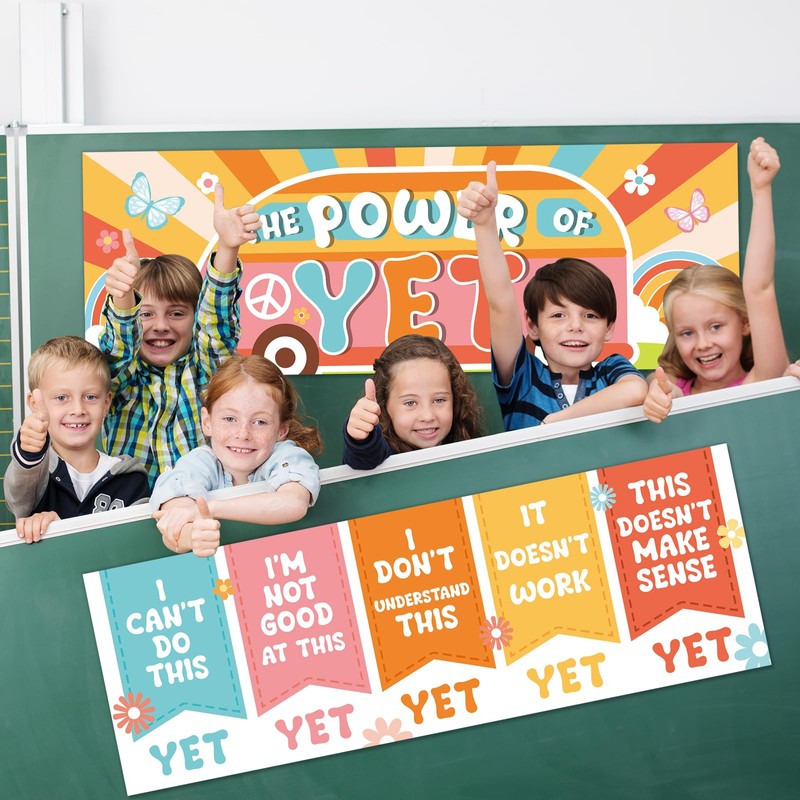 QOUBAI Groovy Growth Mindset Posters Groovy Hippie Bulletin Board Decorations