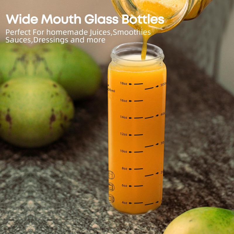 weasland Glass Juice Bottles 20oz - 4 Pack Wide Mouth