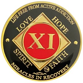NA 11 Year Red, Gold Color Plated Coin, Narcotics Anonymous Medallion