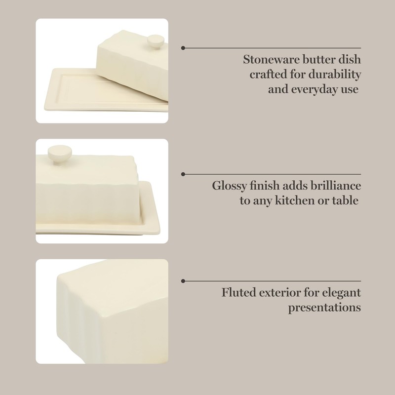 Martha Stewart Broadbrook Stoneware Butter Dish with Lid, Rectangular Covered