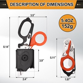 Trauma Shears 6 in1,Outdoor Camping Tools,Trauma Shears Foldable,Emergency Shears,Multi-function Shears,with Strap Cutter and Glass Breaker and Compatible Holster (orange-black)