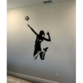Volleyball Wall Decal Sticker. Girl's Volleyball Decor. Girl's Bedroom Volleyball Decor. Sports Theme Wall Decor. (Black Vinyl Color) #6711