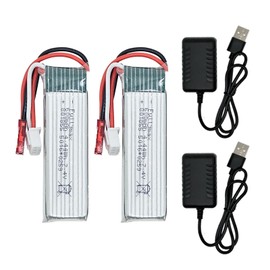 CKYSCHN 2PCS 600mAh Li-po Battery with 2 USB Charger, Rechargeable Battery Compatible with WLtoys A280 A160 A300 XK RC Plane, RC Plane Aircraft Glider Accessories