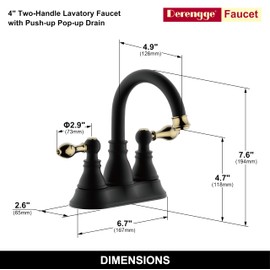 Derengge Two Handle Bathroom Sink Faucet,3 Hole with Overflow Pop up Drain, 360° Swivel Spout 4 Inch Centerset Lavatory Faucet,Matte Black with Polished Brass Trim Finished,F-4501-MG