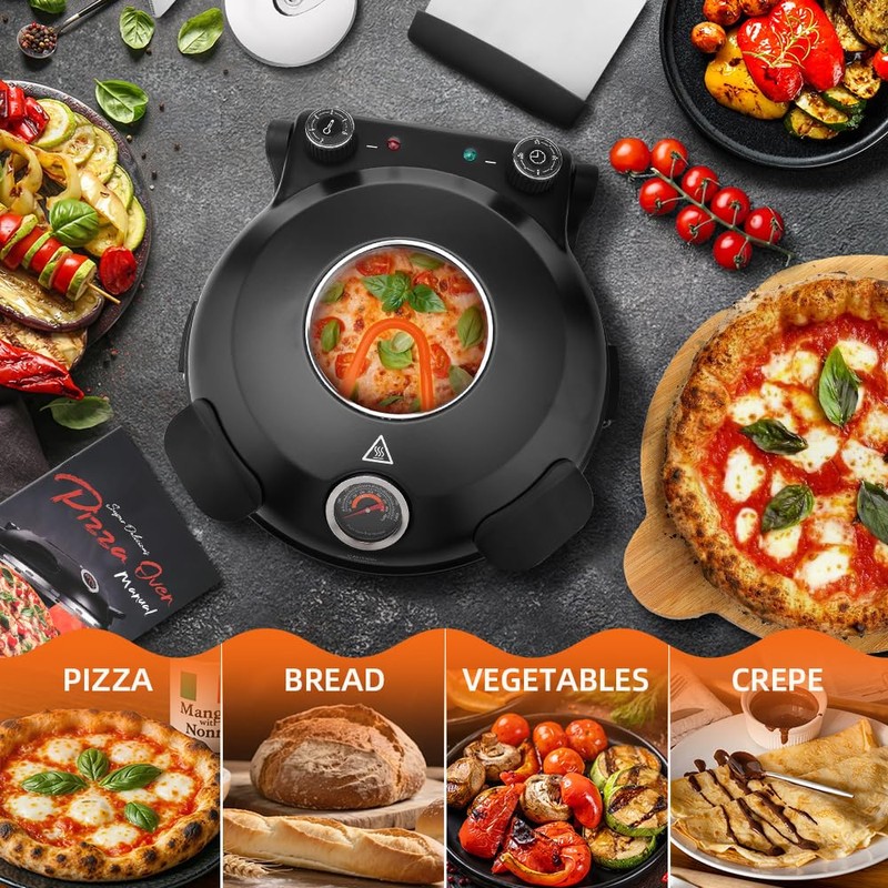 YIBAKE Electric-Pizza-Oven-Indoor, 12 Inches Countertop Cooker,800℉ Electric Pizza Maker, Ceramic