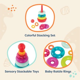 B. toys – Colorful Stacking Rings Teether – Sensory Baby Rattles – Soft Textured Toys for Teething – Rainbow Stackable Rings for Babies & Toddlers 6+ Months
