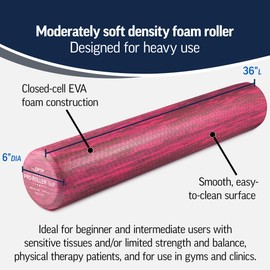 OPTP PRO-Roller Soft Density Foam Roller – Low Density Soft Foam Roller for Physical Therapy, Pilates, Yoga Foam Roll Exercises, and Muscle Recovery - Pink 36" x 6"