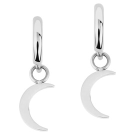ARTIQO Creole earrings made of stainless steel (gold, silver) hoop earrings with pendant (1.5 cm diameter) statement earrings with moon pendant - waterproof and skin-friendly - model Lua, Stainless