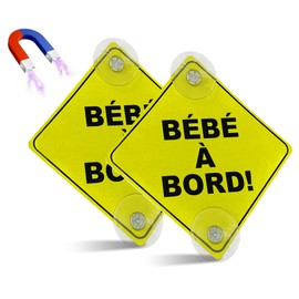 Kinoco 2 x Car Signs 'Baby at Edge' 12.5 cm Double Suction Cups and Magnets Reflective Materials, Yellow