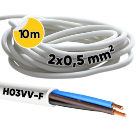 10 m Kalitec H03VV-F Hose Cable 2 x 0.5 mm² I Power Cable without Protective Conductor I PVC Cable for Indoor Use I Electric Cable White I Lamp Cable Flexible I Device Cable 2 Core