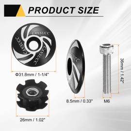 sourcing map 1 1/4" OD Bicycle Headset Stem Top Cap Aluminum Alloy Star Nut Cycling Headset Cover Stem with M6 Bolt for Mountain Bike Road Bike MTB, Black
