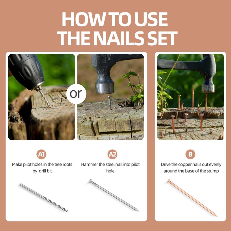 Verdanzia 20 Pcs Copper Nails for Killing Trees, Stumps &