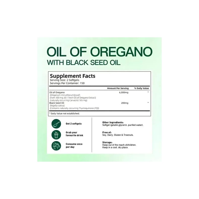 Aceite De Orégano 6000mg 300 Cápsulas Sin Sabor