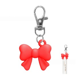 Lip Cream Keychain Cap Lipstick Lid Plastic Texture Holder Bowknot Design & Portable for Daily Women & Girls (Red)