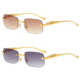 Heptagram Trendy Rimless Sunglasses for Women Men Vintage Fashion Retro Y2K Small Tinted Frameless 70s Sun Glasses (2 Pcs-Brown+Gradient Grey)