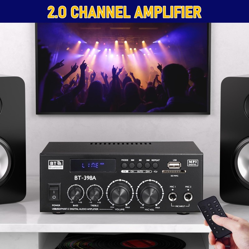 Facmogu BT-398A Stereo Digital Audio Amplifier, Max 450Wx2 HiFi Sound