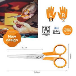 Fiskars Classic 1075054 Small Craft Universal Scissors, Right and Left-Handed, Total Length: 16 cm, Improved Ergonomic Handle, Quality Steel/Plastic, Orange