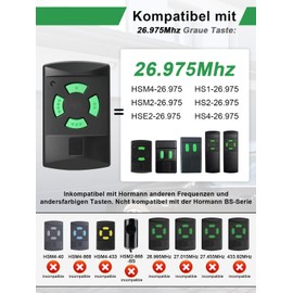 Wvoillty 26.975 MHz Garage Door Remote Control, Hand Transmitter Compatible with Remote Control Hormann HSM4-26.975, HSM2-26.975, HS2-26.975, DHM02-26.975, Green Button 4 Channels