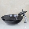 Yanksmart Vessel Sink Tempered Glass Round Bowl Mixer Waterfall Faucet