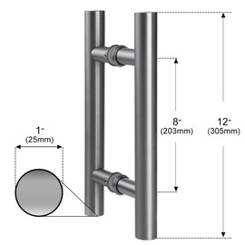Ranbo Gray 8" (CTC) Back to Back Shower Door Handle, 12" Length, Heavy Duty 1mm 304 Stainless Steel Pull, Fits 1/4"-1/2" Glass Doors & 1-3/8"-2-3/16" Barn Doors