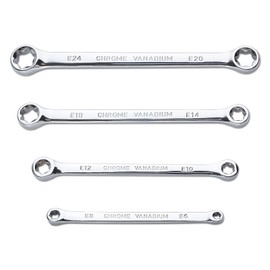LEONTOOL 4Pcs E-Torx Wrench Set Double Box End Star Wrench Set, CR-V Steel E-Ring Spanner Set E6 E8 E10 E12 E14 E18 E20 E24 Extra Long Car Repair Tool, Silver