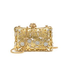 Sweetovo Evening Bag Clutch Purses for Women Rhinestones Purse Sparkling Party Shoulder Handbag Wedding Bag with Chain, Gold