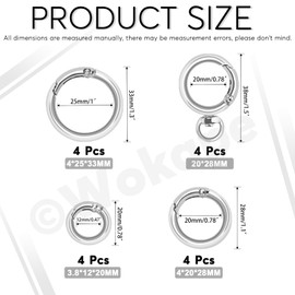 Wokape 16Pcs Keyring Assortment Kit, 0.47" 0.78" 1"(ID) O Rings Keychain Clip Trigger Spring Carabiner, Silver Round Metal Snap Hooks Set for Keyrings Bags Purses Doll Hooks and DIY Handicrafts