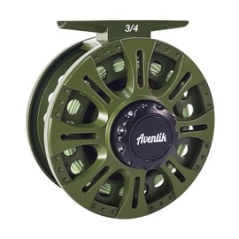 Aventik HVCE Graphite Fly Reel Center Drag System Classic III Graphite Large Arbor Sizes 3/4, 5/6, 7/8wt Fly Fishing Reels with Line (3/4 with Line)