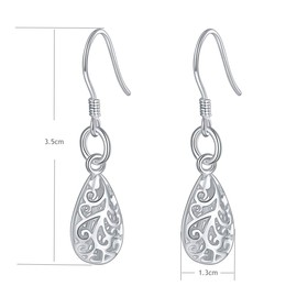 Aichva Sterling Silver Filigree Hollowed Dangle Drop Earrings Women's Fashion Jewellery