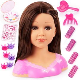 Bayer Design: Charlene Super Model Make Up Head, Brown Hairs, Brunette, Comes with Make-Up and Stickers, Styling Ideas Shown on Showbox, For Ages 3 and up
